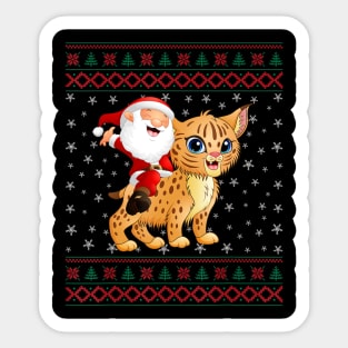 Ugly Christmas Sweater Santa Riding Bobcats Sticker